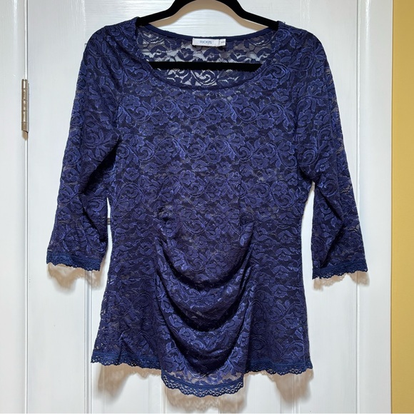 🚨4X$25🚨 Ricki's Blue Lace Ruched 3/4 Sleeve Blouse - Picture 2 of 8